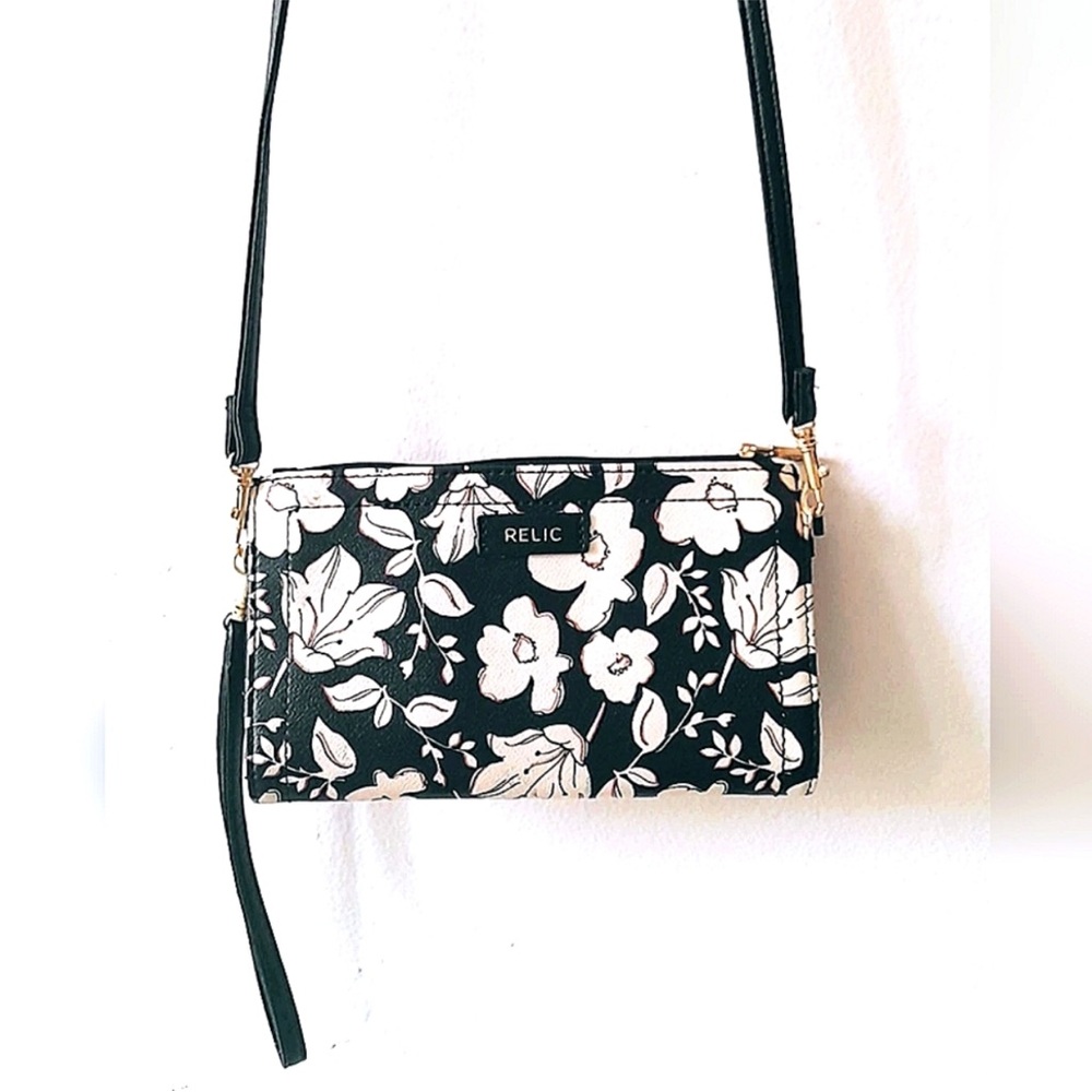 Relic Black and White Floral Crossbody Bag like New